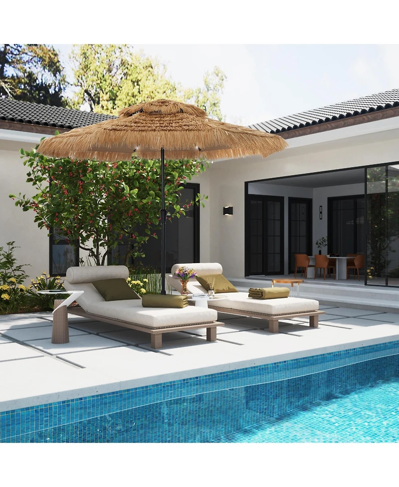 Mondawe 10 Ft Hawaiian Beach Parasol Outdoor Umbrella with Solar Lights