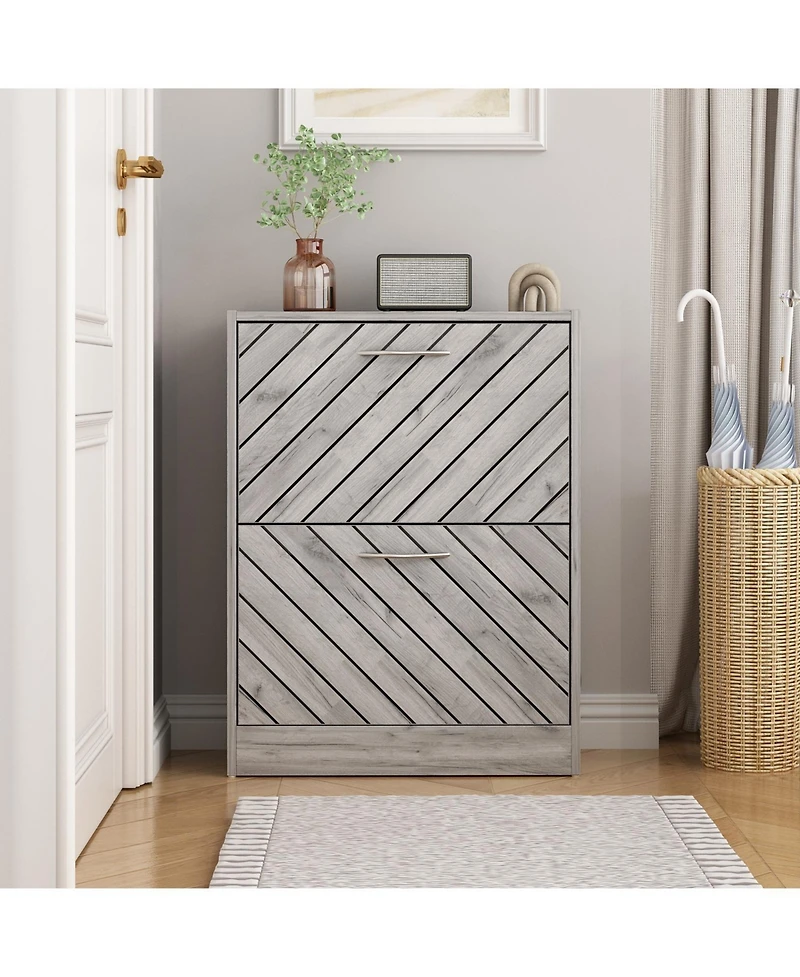 The yellow 2-door wooden shoe cabinet and fashionable shutter door design, sturdy and durable, efficient and stored, and enhance the aesthetics of the