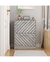The yellow 2-door wooden shoe cabinet and fashionable shutter door design, sturdy and durable, efficient and stored, and enhance the aesthetics of the