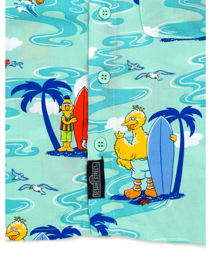 Sesame Street Boys Bird Cookie Monster Elmo Oscar the Grouch Matching Family Hawaiian Button Down Shirt to