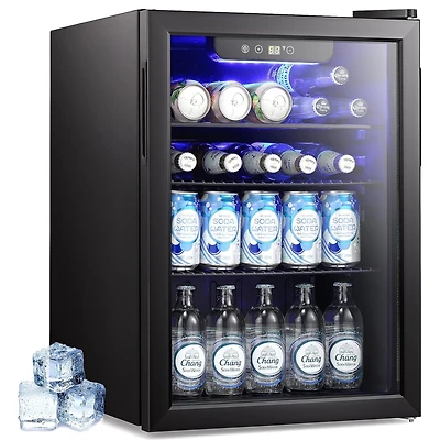 Cowsar 24 Bottle Wine Cooler/Cabinet Beverage Refrigerator Small Mini Wine Cellar Beer Soda Clear Glass Door Bar Fridge Quiet Operation Compressor Adj