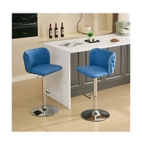 Set of 2 Swivel Bar Stools with Adjustable Height, Pu Leather Upholstered Seat, Tufted High Back, and Chrome Base for Kitchen Island, Home, and Pub-Th
