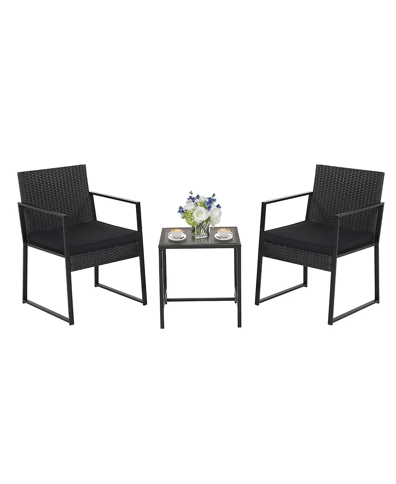 Gymax 3PCS Patio Rattan Pe Wicker Bistro Set Outdoor Furniture Set w/ Table & Cushion
