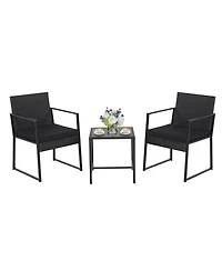 Gymax 3PCS Patio Rattan Pe Wicker Bistro Set Outdoor Furniture Set w/ Table & Cushion