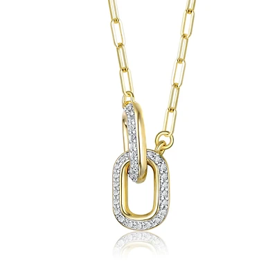 14K Gold Plated wth Clear Cubic Zirconia Interlocking Links Necklace
