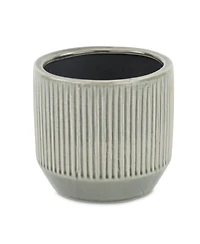 6" Gray Striped Ceramic Indoor Outdoor Round Pot Planter