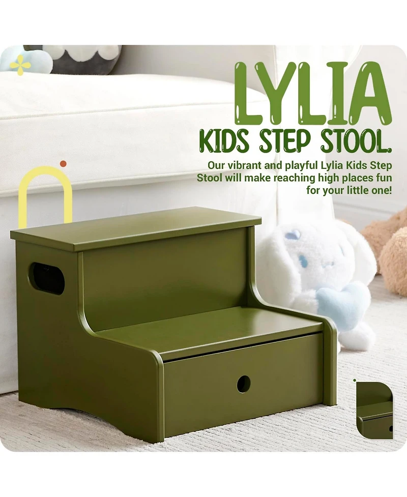 Kings Brand Furniture Wooden Toddler Step Stool for Kids with Storage Bedroom, Bathroom & Kitchen