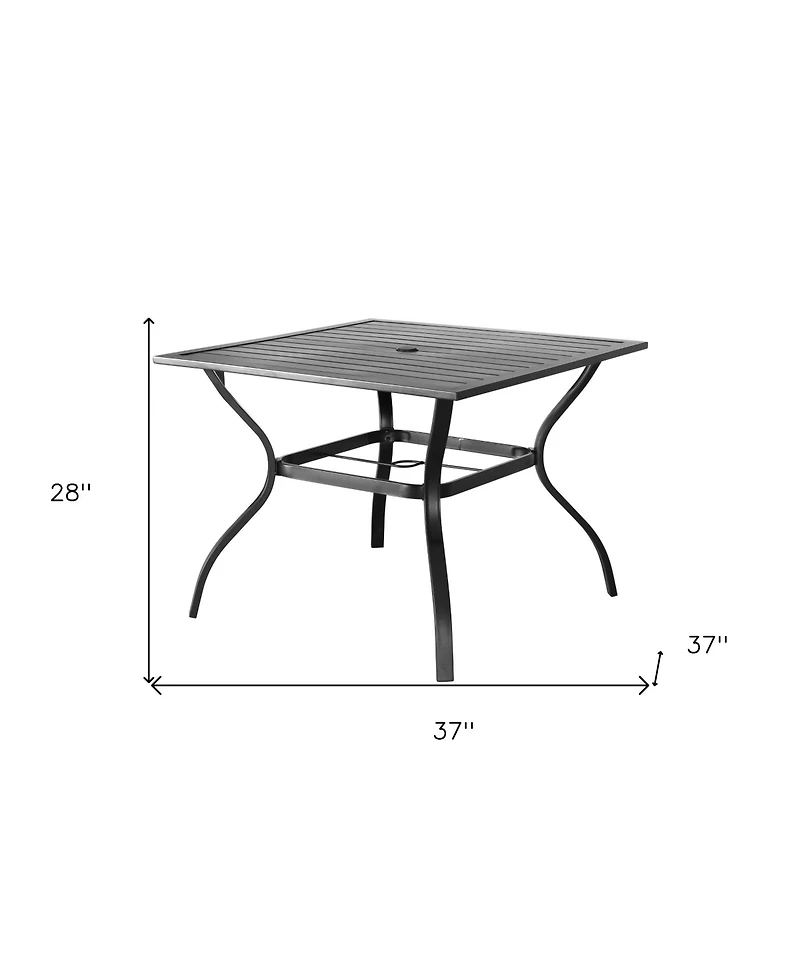 37" Black Square Metal Outdoor Dining Table with Umbrella Hole