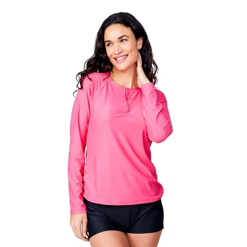 Free Country Women's Long Sleeve Zip Swim Shirt