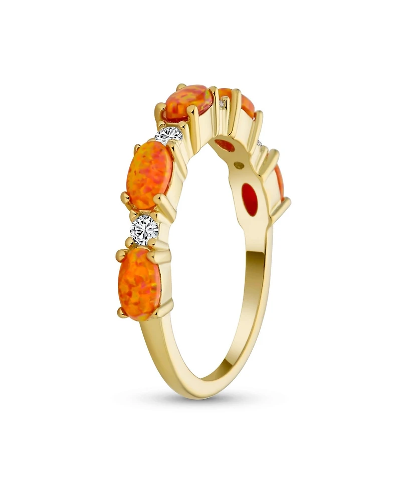Bling Jewelry Open Leaf Cz Stackable 1/2 Eternity Oval Orange Blue Pink Created Opal Ring Gold Plated .925 Sterling Silver