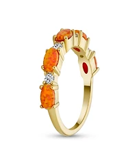Bling Jewelry Open Leaf Cz Stackable 1/2 Eternity Oval Orange Blue Pink Created Opal Ring Gold Plated .925 Sterling Silver