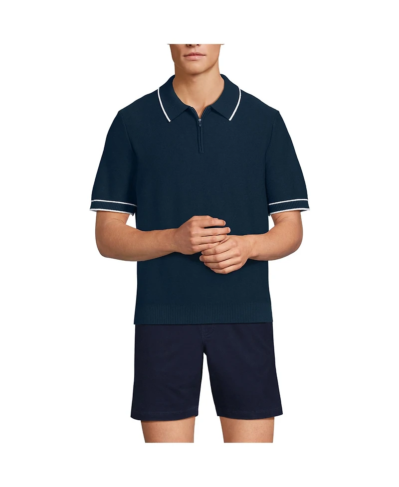 Lands' End Men's Short Sleeve Cooling Zip Sweater Polo