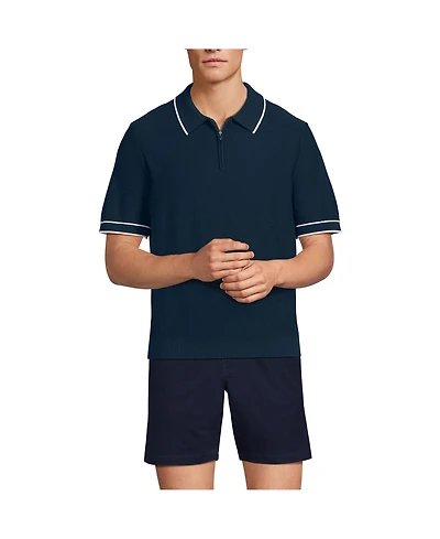 Lands' End Men's Short Sleeve Cooling Zip Sweater Polo