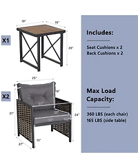Gymax 3PCS Rattan Furniture Set Acacia Wood Coffee Table & 2 Chairs Backyard Patio