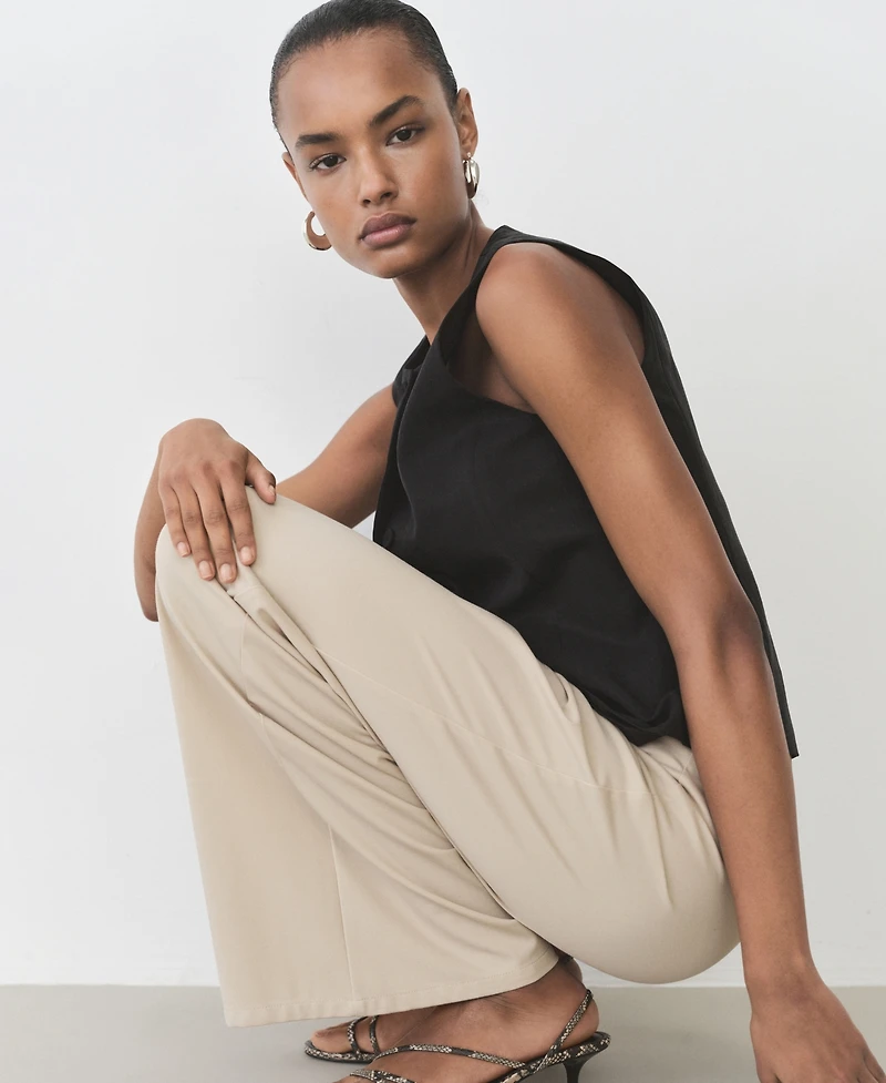Mango Women's Elastic Waist Wide Leg Trousers