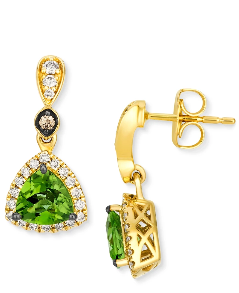 Le Vian Green Apple Peridot (1-1/2 ct. t.w.) & Diamond (1/3 ct. t.w.) Trillion Halo Drop Earrings in 14k Gold