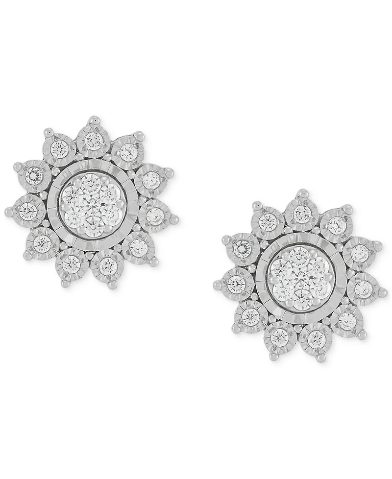 Diamond Sun Motif Stud Earrings (1/4 ct. t.w.) in Sterling Silver