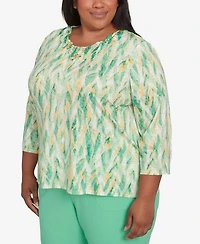 Alfred Dunner Plus Rise & Shine Bright Textured Strokes Embellished Top