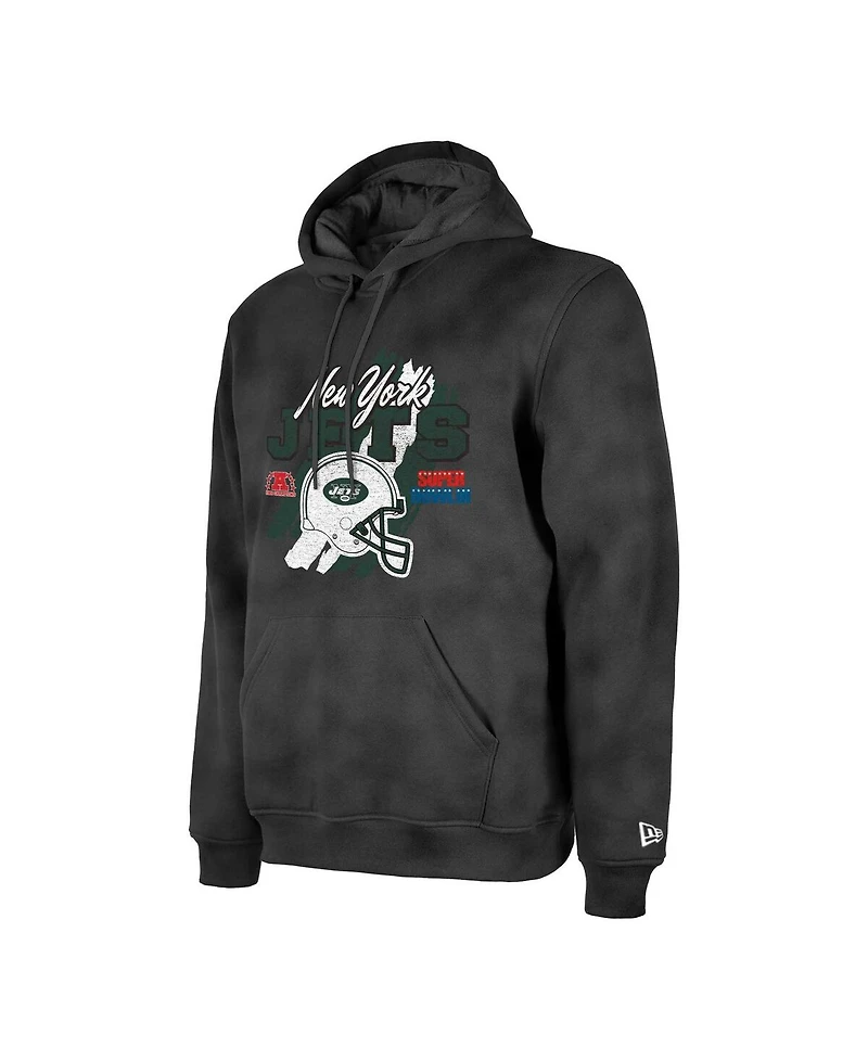 New Era Men's Black York Jets Identity Helmet Enzyme Washed Pullover Hoodie