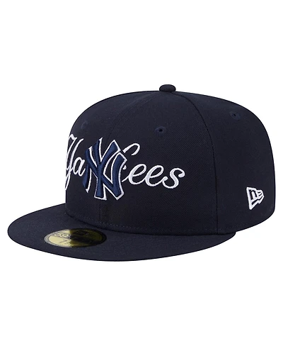 New Era Men's Navy York Yankees Overlap 59FIFTY Fitted Hat