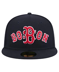 New Era Men's Navy Boston Red Sox Overlap 59FIFTY Fitted Hat