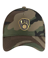 New Era Men's Camo Milwaukee Brewers Woodland Team Pop 9FORTY A-Frame Adjustable Hat