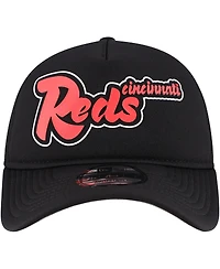 New Era Men's Black Cincinnati Reds Retro Bold A-Frame Trucker 9FORTY Adjustable Hat