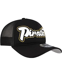 New Era Men's Black Pittsburgh Pirates Retro Bold A-Frame Trucker 9FORTY Adjustable Hat