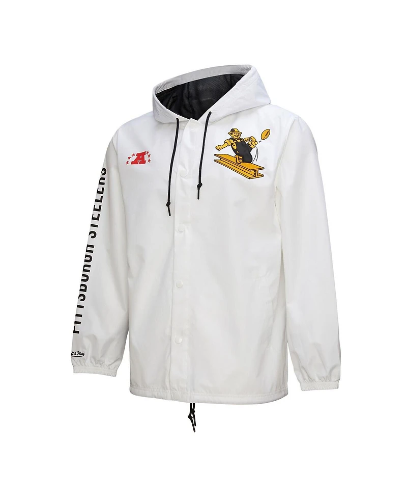 Mitchell & Ness Men's White Pittsburgh Steelers Vintage Logo Coaches Full-Snap Hoodie Jacket