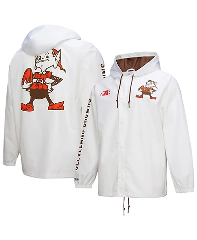 Mitchell & Ness Men's White Cleveland Browns Vintage Logo Coaches Full-Snap Hoodie Jacket