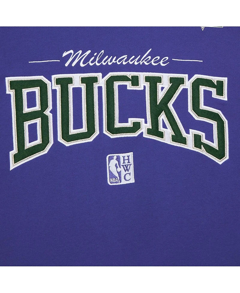 Mitchell & Ness Men's Purple Milwaukee Bucks Hardwood Classics There Back 2.0 Vintage Pullover Sweatshirt