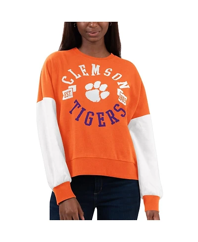 G-iii 4Her by Carl Banks Women's Orange/White Clemson Tigers Team Pride Color Block Pullover Sweatshirt