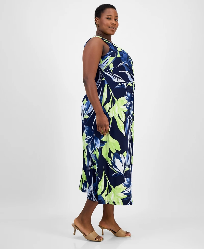 Connected Plus Printed Twisted-Front Maxi Dress