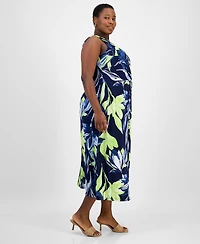 Connected Plus Printed Twisted-Front Maxi Dress