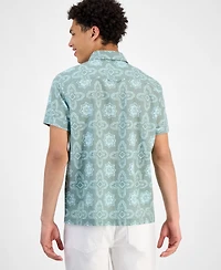 Sun + Stone Men's Avon Short Sleeve Medallion Print Linen Blend Button-Front Shirt, Exclusively at Macy's