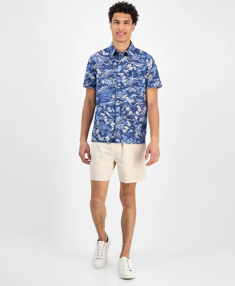 Sun + Stone Men's Marley Short Sleeve Abstract Print Linen Blend Button-Front Shirt, Exclusively at Macy's