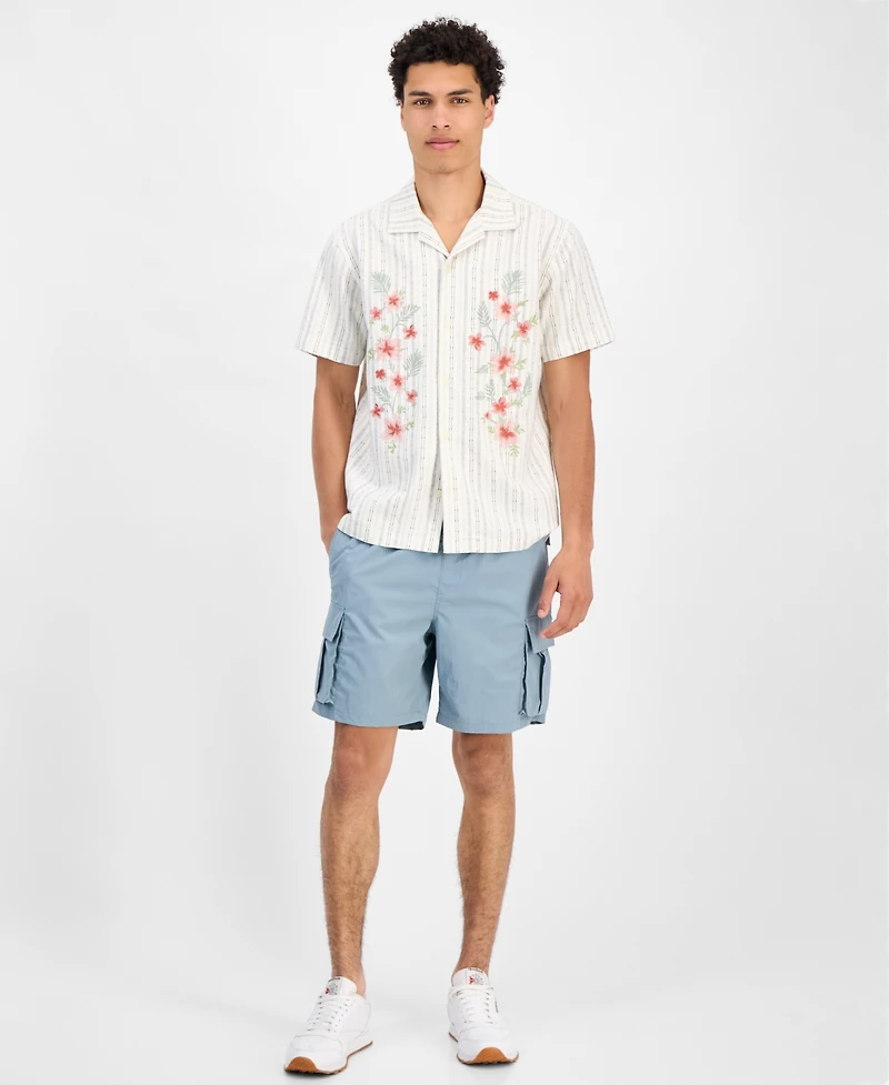 Sun + Stone Men's Luke Short Sleeve Striped Floral Button-Front Camp Shirt, Exclusively at Macy's