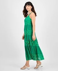 Robbie Bee Petite Lace-Trim Sleeveless Tiered Midi Dress