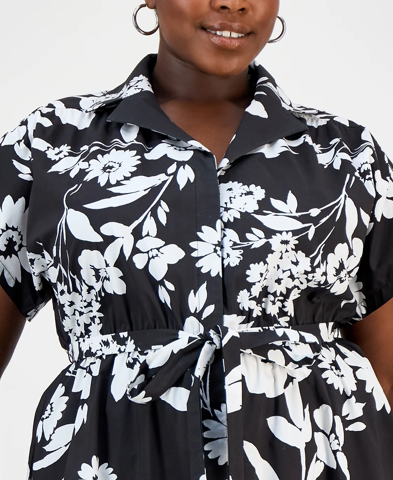 Sandra Darren Plus Printed Short-Sleeve Shirtdress