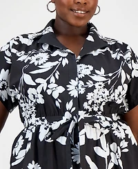 Sandra Darren Plus Printed Short-Sleeve Shirtdress