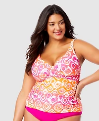 Anne Cole Plus Size Tie-Dyed Foulard Underwire Draped Tankini Top