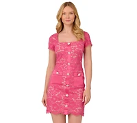 Adrianna Papell Women's Button-Front Scalloped-Hem Lace Dress