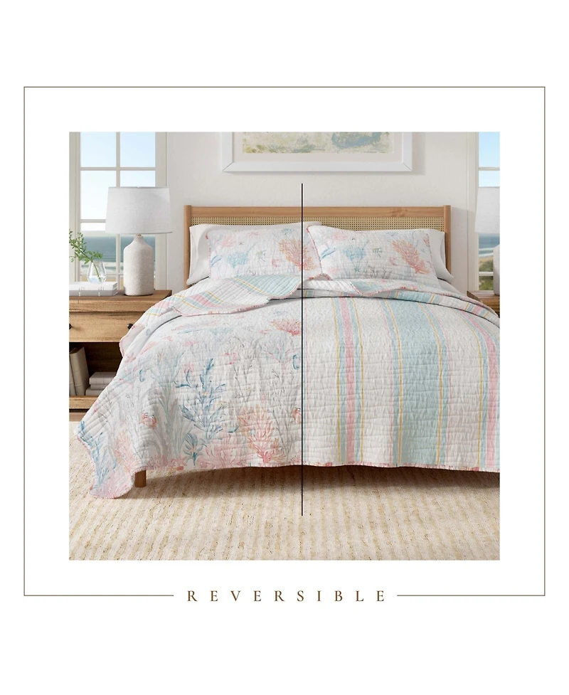 Linery & Co. Fading Coral Stitched Quilt Set with Shams