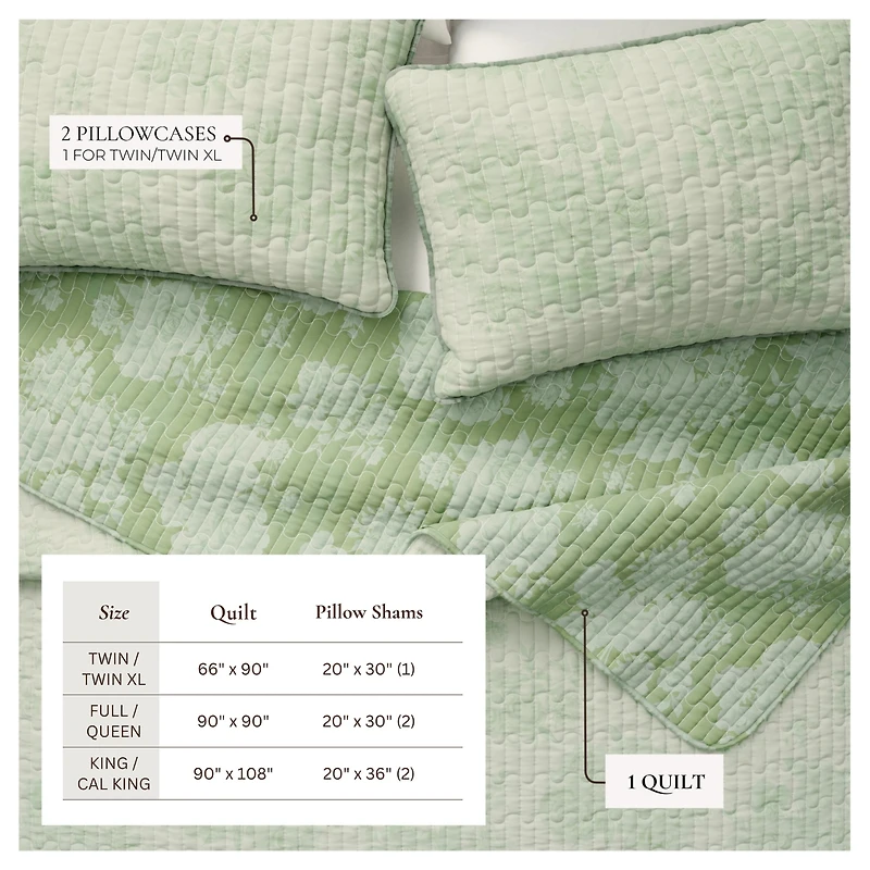 Linery & Co. Cotton Stitched Reversible Floral 3 Piece Quilt and Sham Set