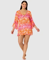Anne Cole Plus Size Printed Flounce Tunic Swim Cover-Up