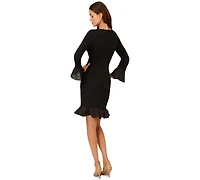 Adrianna Papell Women's Bell-Sleeve Flounce-Hem Sheath Dress
