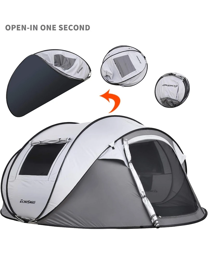 EchoSmile Camping Instant Tent, 4 Person Pop Up Water Resistant, for Hiking and Outdoor, Portable Tent with Carry Bag, 3 Seasons