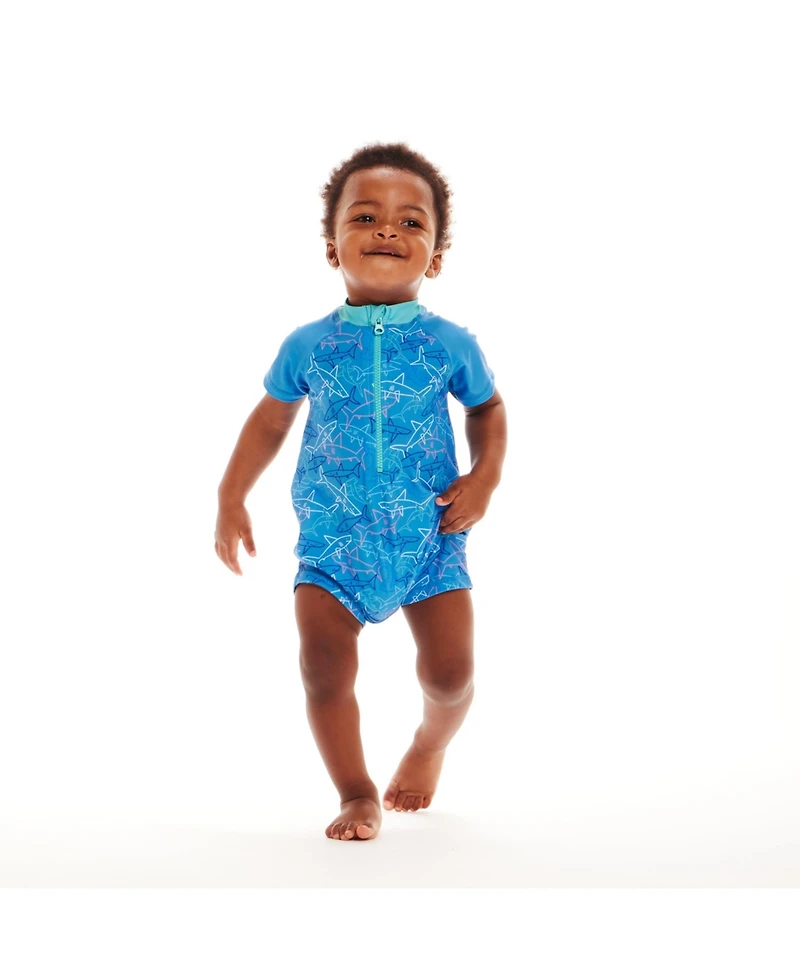 Andy & Evan Baby Boys Blue Swim Romper w/Hat