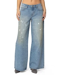 Edikted Women's Paint Splatter Low Rise Jeans