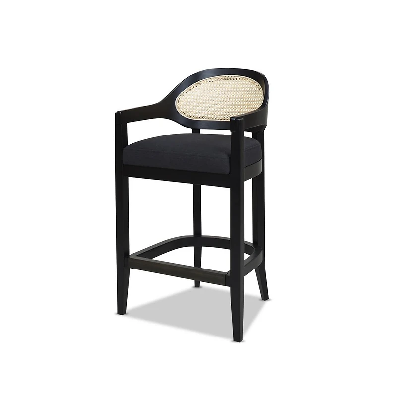 Mid-Century Modern 26" Counter Stool, 1PK Cane Back Bar Chair, Solid Oak Frame for Kitchen Island & Home Bar-The Pop